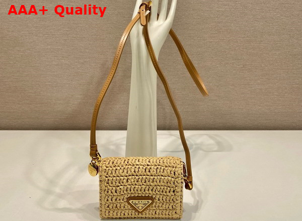 Prada Crochet Card Holder with Shoulder Strap in Natural 1MR024 Replica