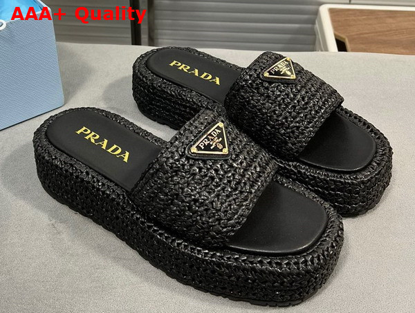 Prada Crochet Flatform Slides in Black 1XZ761 Replica