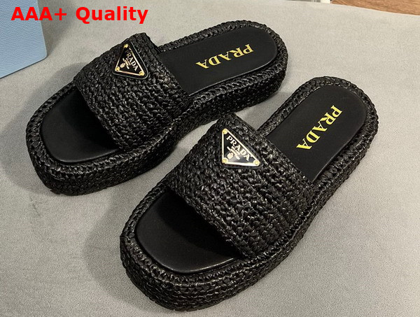 Prada Crochet Flatform Slides in Black 1XZ761 Replica