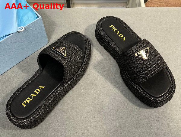 Prada Crochet Flatform Slides in Black 1XZ761 Replica