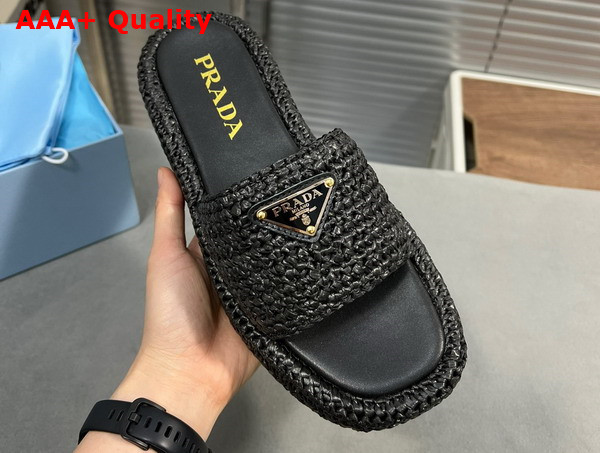 Prada Crochet Flatform Slides in Black 1XZ761 Replica