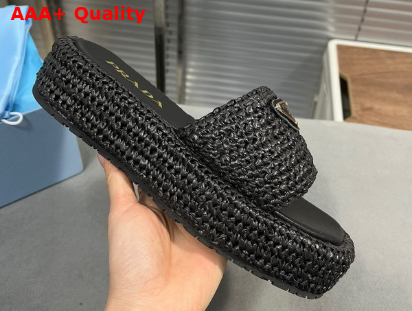 Prada Crochet Flatform Slides in Black 1XZ761 Replica