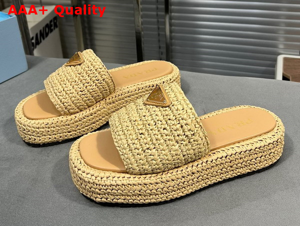 Prada Crochet Flatform Slides in Natural 1XZ761 Replica