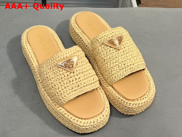 Prada Crochet Flatform Slides in Natural 1XZ761 Replica