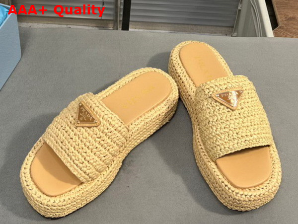 Prada Crochet Flatform Slides in Natural 1XZ761 Replica