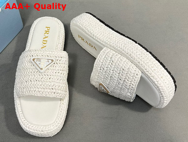 Prada Crochet Flatform Slides in White 1XZ761 Replica