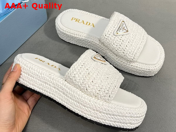 Prada Crochet Flatform Slides in White 1XZ761 Replica