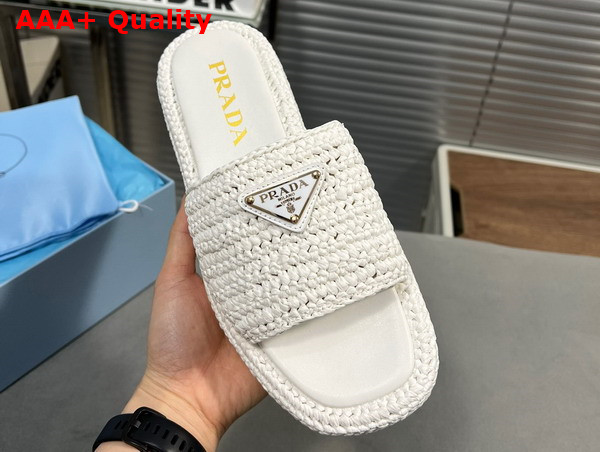 Prada Crochet Flatform Slides in White 1XZ761 Replica