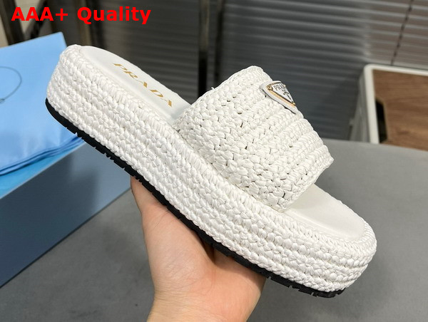 Prada Crochet Flatform Slides in White 1XZ761 Replica