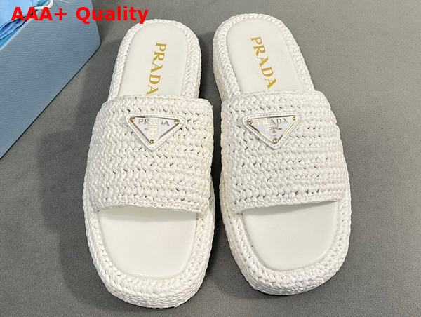 Prada Crochet Flatform Slides in White 1XZ761 Replica