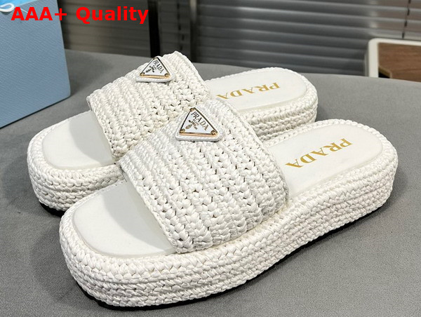 Prada Crochet Flatform Slides in White 1XZ761 Replica