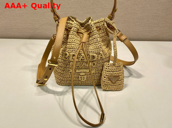 Prada Crochet and Leather Mini Bucket Bag in Natural 1BE068 Replica