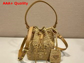 Prada Crochet and Leather Mini Bucket Bag in Natural 1BE068 Replica