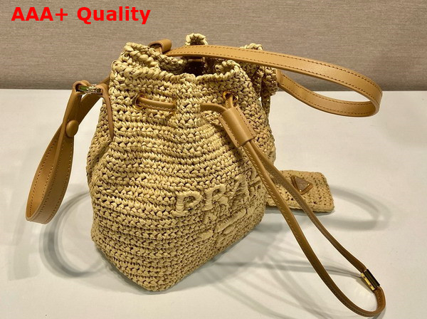 Prada Crochet and Leather Mini Bucket Bag in Natural 1BE068 Replica