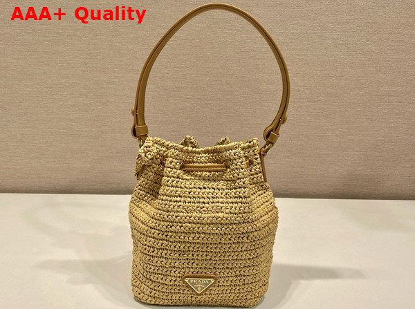 Prada Crochet and Leather Mini Bucket Bag in Natural 1BE068 Replica