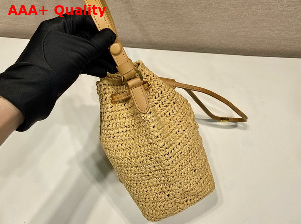 Prada Crochet and Leather Mini Bucket Bag in Natural 1BE068 Replica