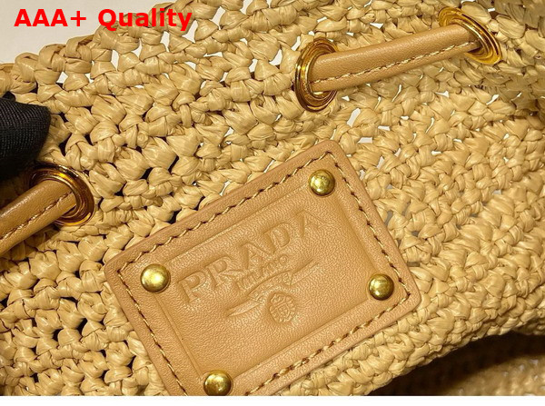 Prada Crochet and Leather Mini Bucket Bag in Natural 1BE068 Replica