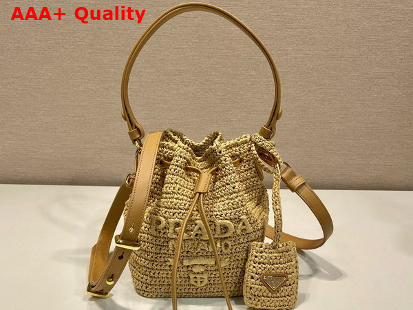 Prada Crochet and Leather Mini Bucket Bag in Natural 1BE068 Replica