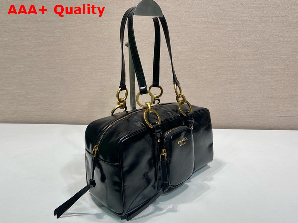 Prada Dangle Leather Top Handle Bag in Black 1BB138 Replica