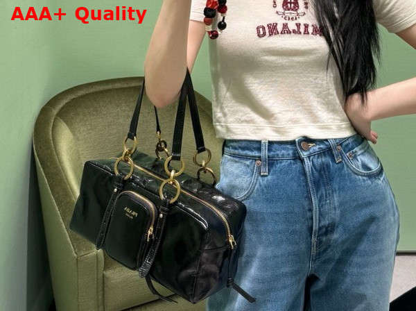 Prada Dangle Leather Top Handle Bag in Black 1BB138 Replica