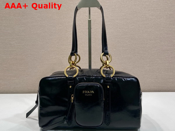 Prada Dangle Leather Top Handle Bag in Black 1BB138 Replica