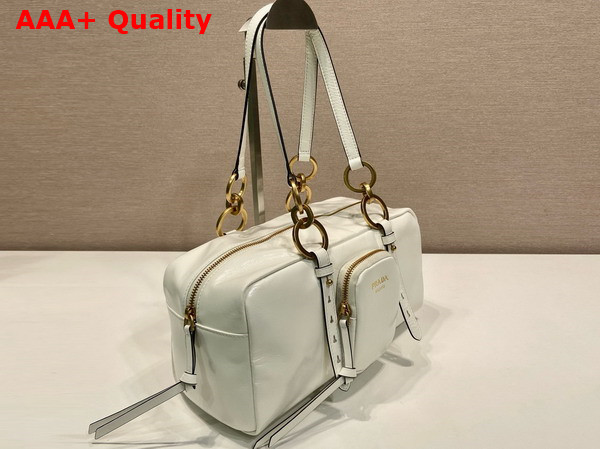 Prada Dangle Leather Top Handle Bag in White 1BB138 Replica