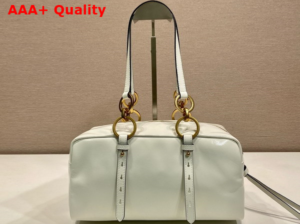 Prada Dangle Leather Top Handle Bag in White 1BB138 Replica