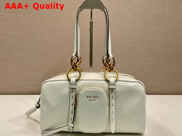 Prada Dangle Leather Top Handle Bag in White 1BB138 Replica