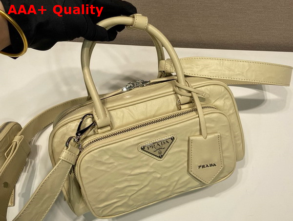 Prada Desert Beige Antique Nappa Leather Multi Pocket Top Handle Bag 1BB099 Replica