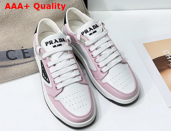 Prada District Perforated Leather Sneakers White Alabaster Pink Replica