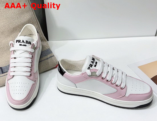 Prada District Perforated Leather Sneakers White Alabaster Pink Replica