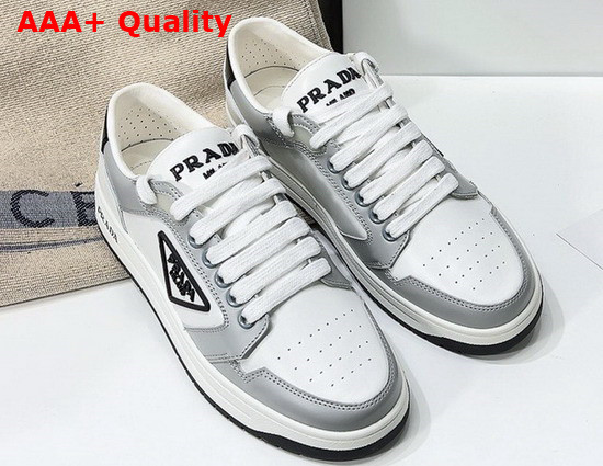 Prada District Perforated Leather Sneakers White Cornflower Blue 1E790M Replica