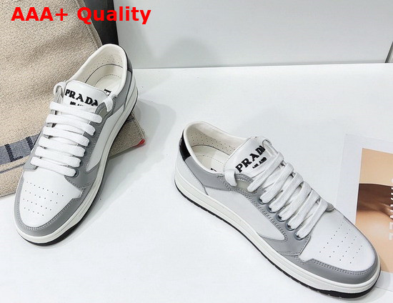 Prada District Perforated Leather Sneakers White Cornflower Blue 1E790M Replica