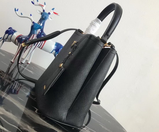 Prada Double Medium Bag Black Saffiano Leather