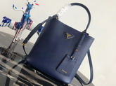 Prada Double Medium Bag Blue Saffiano Leather