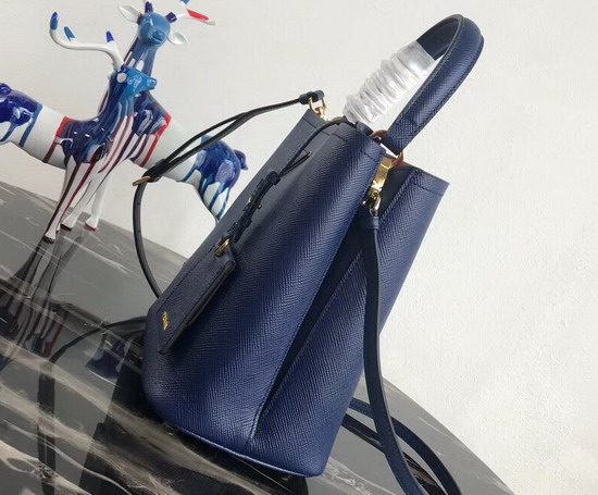 Prada Double Medium Bag Blue Saffiano Leather