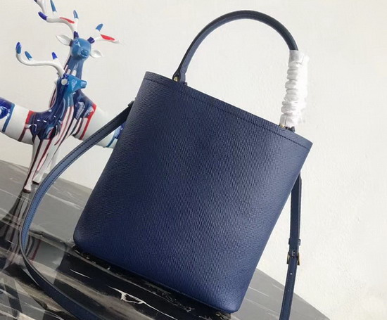 Prada Double Medium Bag Blue Saffiano Leather