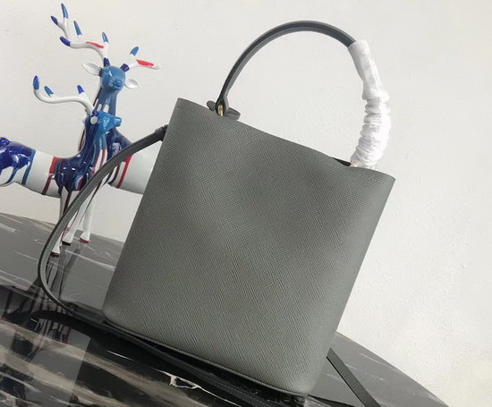 Prada Double Medium Bag Grey Saffiano Leather