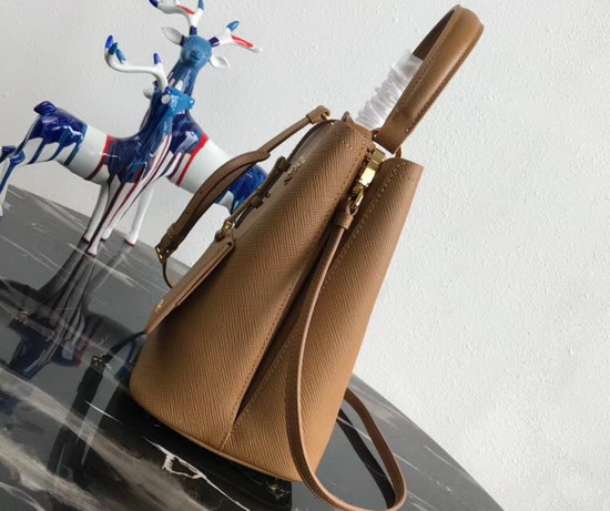 Prada Double Medium Bag Tan Saffiano Leather