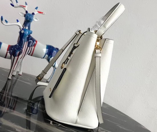 Prada Double Medium Bag White Saffiano Leather