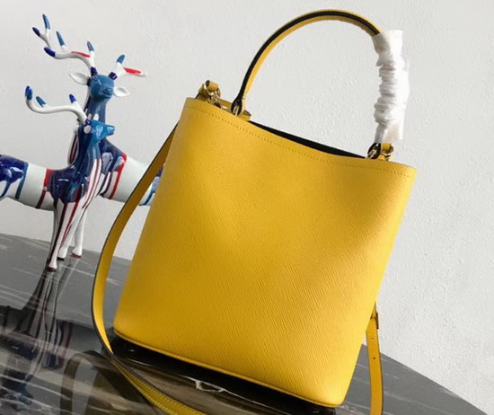 Prada Double Medium Bag Yellow Saffiano Leather