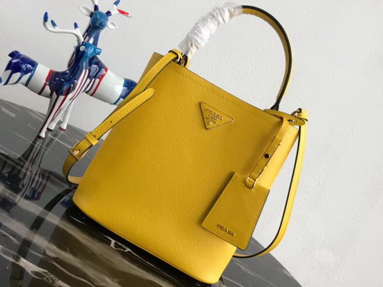 Prada Double Medium Bag Yellow Saffiano Leather