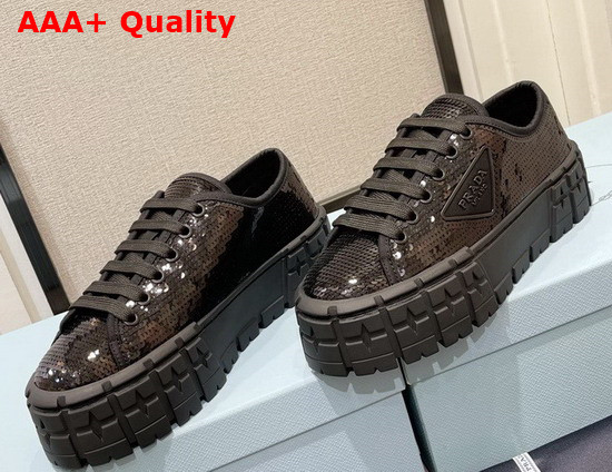 Prada Double Wheel Sequin Sneakers in Black 1E787M Replica