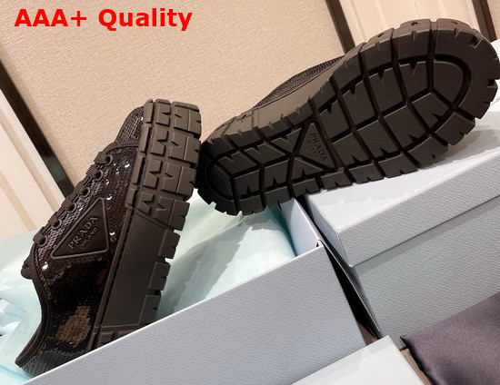 Prada Double Wheel Sequin Sneakers in Black 1E787M Replica