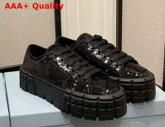 Prada Double Wheel Sequin Sneakers in Black 1E787M Replica