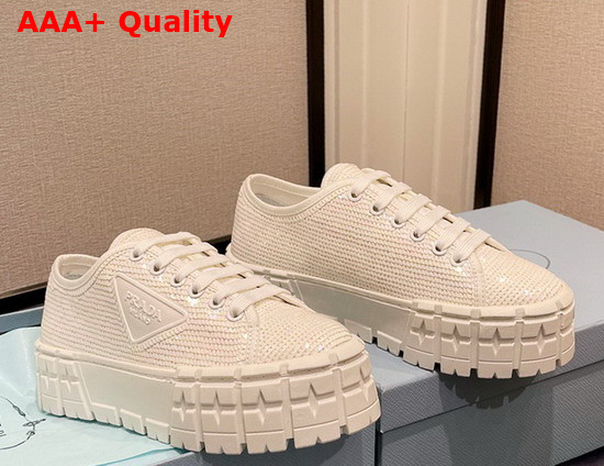 Prada Double Wheel Sequin Sneakers in White 1E787M Replica