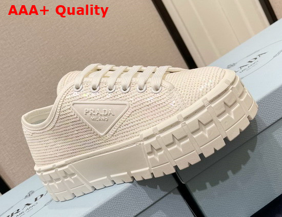 Prada Double Wheel Sequin Sneakers in White 1E787M Replica