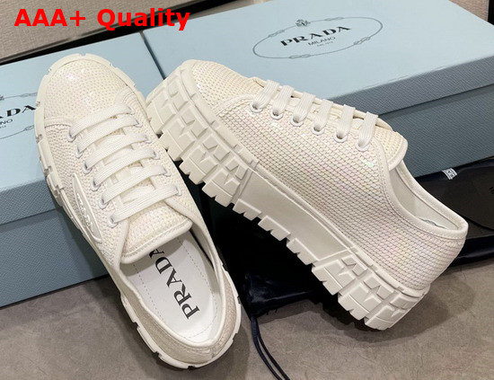 Prada Double Wheel Sequin Sneakers in White 1E787M Replica