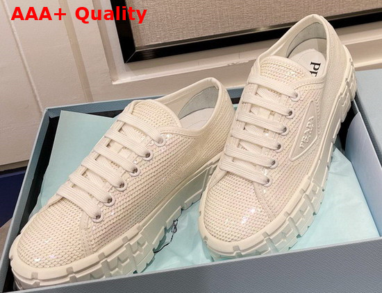 Prada Double Wheel Sequin Sneakers in White 1E787M Replica