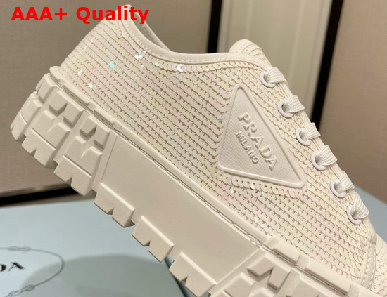 Prada Double Wheel Sequin Sneakers in White 1E787M Replica